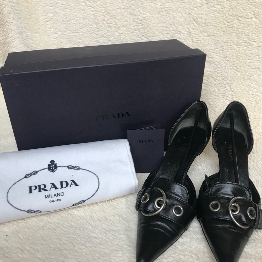 Prada black leather women’s pumps